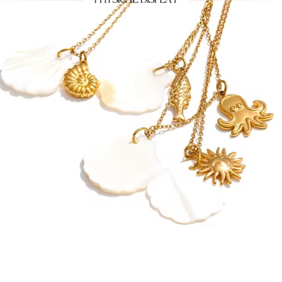 Starfish White Shell 18K Gold Stainless Steel Waterproof Necklace - Picture 3 of 8